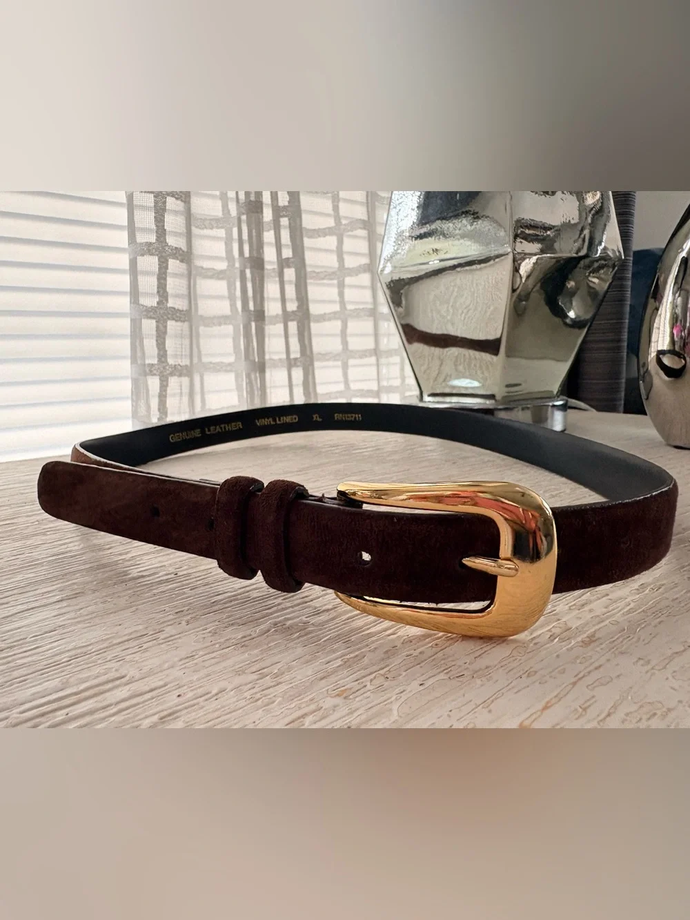 VTG Amanda Smith Brown Suede Leather Thin Belt Size XL